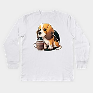 cute beagle coffee lover Kids Long Sleeve T-Shirt